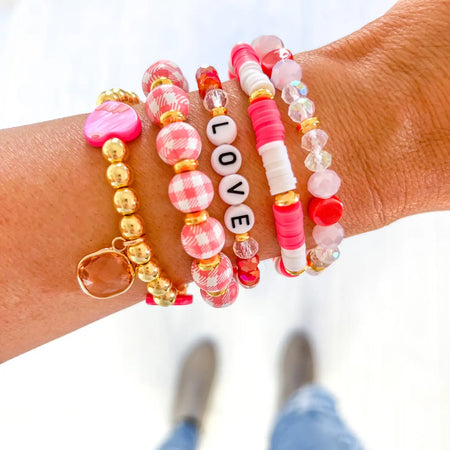 Hot Pink Heart Bracelet Set