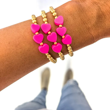 Hot Pink Heart Bracelet Set