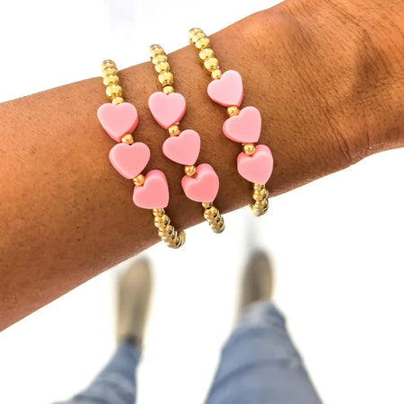 Three Hearts Bracelet - Hot Pink